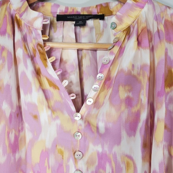 Marc New York High Neck Billow Sleeve Abstract Print Blouse Pink Size XS - Picture 3 of 8
